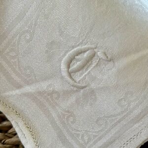 Hand Embroidered Vintage Linen Damask Towel